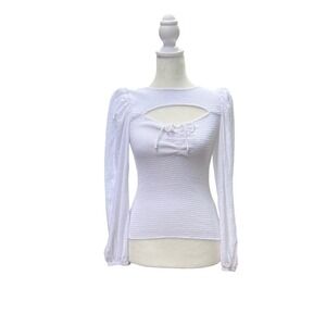 Nation LTD‎ Smocked Cutout Puff Sleeve Top Women's XS Long Sleeve White
